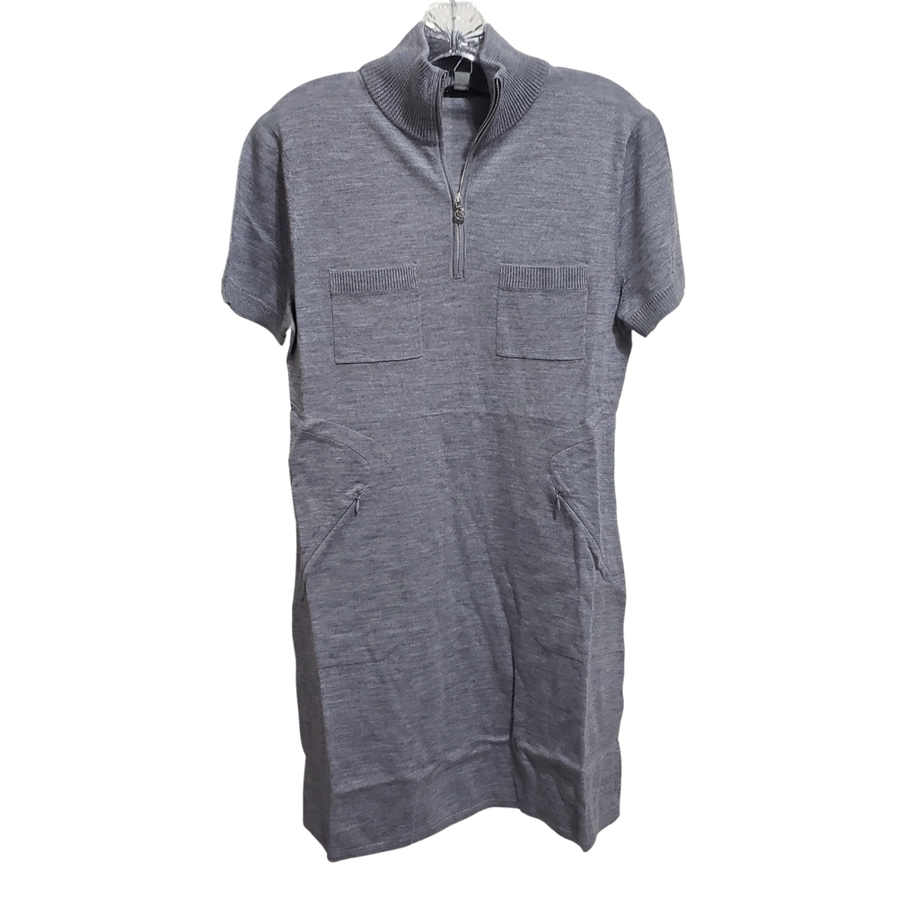G/FORE Wool Sweater Dress Quarter Zip Women Gray Pockets NWT
